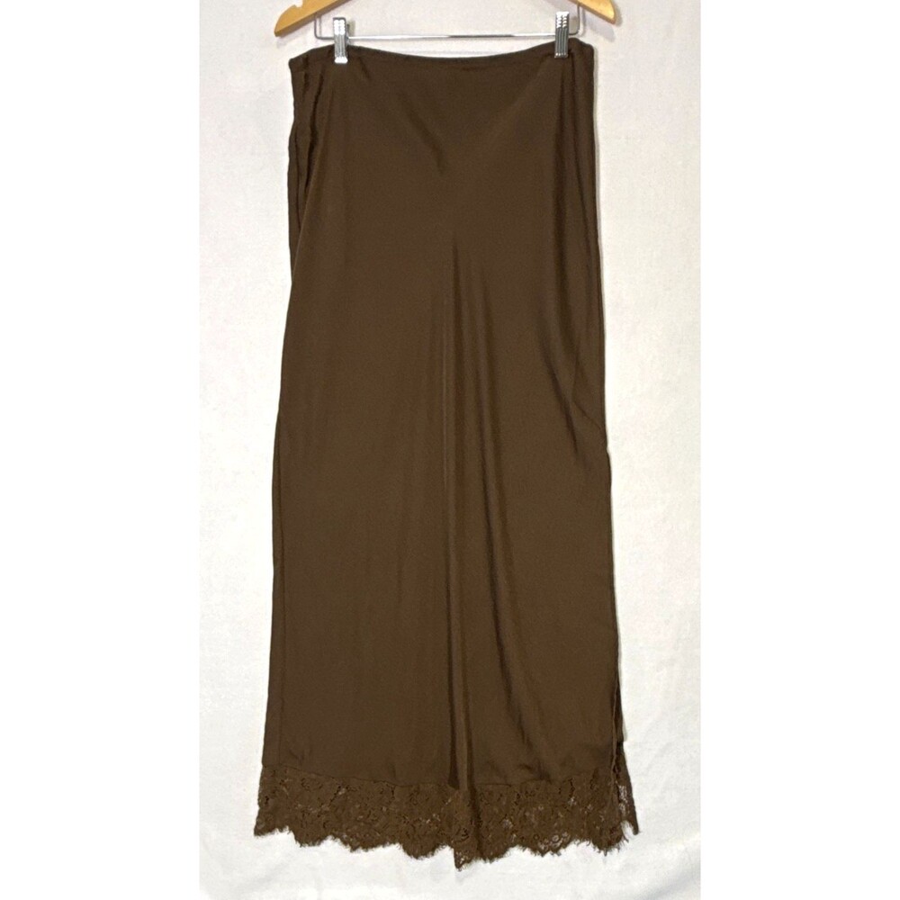 francescas NWT Brown Pull-On Jill Lace Hem XL Midi Pencil Skirt Stretch Coquette